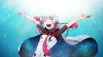  1girl breasts cheering closed_eyes highres kantai_collection long_hair medium_breasts murakumo_(kantai_collection) nagi_ria necktie remodel_(kantai_collection) silver_hair solo very_long_hair 