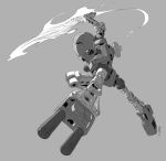  absurdres bionicle flaming_sword flaming_weapon grey_background greyscale highres holding holding_sword holding_weapon jeetdoh looking_down mask monochrome robot signature solo sword tahu_(bionicle) the_lego_group weapon 