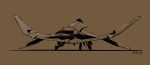  aircraft airplane brown_background fami_(yellow_skies) fighter_jet from_behind highres jet military military_vehicle monochrome no_humans original solo vehicle_focus wings 