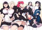  6+girls :o aiue_oka apron ass bangs black_hair blonde_hair blue_eyes blue_hair blush bow breasts choker covered_nipples dress earrings eyebrows_visible_through_hair frilled_apron frills from_below garter_straps garters highres jewelry kneehighs kurashiki_reina large_breasts loafers long_hair looking_at_viewer maid maid_apron maid_headdress medium_breasts multiple_girls open_mouth original ponytail redhead ribbon shoes side_ponytail sidelocks skirt small_breasts smile thigh-highs thighs waist_apron wavy_hair white_apron wrist_cuffs zettai_ryouiki 