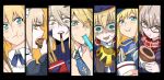  6+girls ahoge apple artoria_pendragon_(all) artoria_pendragon_(caster) artoria_pendragon_(lancer) artoria_pendragon_(lancer_alter) artoria_pendragon_(swimsuit_rider_alter) artoria_pendragon_(swimsuit_ruler)_(fate) baseball_cap bikini black-framed_eyewear black_bikini black_coat black_swimsuit blonde_hair blouse blue_neckwear blue_scarf blue_serafuku blush bowl braid chopsticks coat cup_noodle dark_persona detached_collar dos_(james30226) duffel_coat eye_contact face-to-face fate/grand_order fate/stay_night fate_(series) feather_boa food food_in_mouth food_on_face french_braid fruit glasses golden_apple green_eyes hair_through_headwear hamburger hat incoming_pocky_kiss instant_ramen jacket jacket_on_shoulders leotard long_hair looking_at_another maid_bikini maid_headdress mouth_hold multiple_girls mysterious_heroine_x mysterious_heroine_x_(alter) noodles plaid plaid_scarf pocky pocky_kiss popsicle ramen ramen red_scarf rice rice_bowl rice_on_face saber scarf skirt swimsuit white_leotard yellow_eyes 