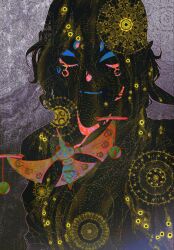  1boy black_skin colored_skin eyeshadow facepaint gapamopa gekijouban_mononoke highres kusuriuri_(gekijouban_mononoke) long_hair makeup male_focus mononoke scale_(mononoke) solo 