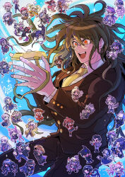  &gt;_&lt; 6+boys 6+girls adjusting_eyewear ahoge akamatsu_kaede amami_rantaro apron arm_up armband arms_behind_head arms_up asahina_aoi backpack bag beanie black_coat black_hat black_pants black_skirt blonde_hair blue_shirt blue_shorts blue_skirt blush_stickers book braid brown_hair brown_jacket brown_pants brown_skirt bug bug_cage butterfly camera candle chabashira_tenko chain checkered_clothes checkered_scarf chef_hat chibi clenched_hand coat cone_hair_bun cosplay crossdressing crossed_arms crossed_legs crystal_ball daimon_masaru_(danganronpa) danganronpa:_trigger_happy_havoc danganronpa_(series) danganronpa_2:_goodbye_despair danganronpa_another_episode:_ultra_despair_girls danganronpa_v3:_killing_harmony dated doughnut electricity enoshima_junko enoshima_junko_(cosplay) fake_horns fang fighting_stance fingernails food food_in_mouth fujisaki_chihiro fukawa_toko glasses goggles goggles_on_head gokuhara_gonta green_hat green_necktie grey_hair grey_socks hagakure_yasuhiro hair_between_eyes hair_bun hair_ornament hamster hanamura_teruteru hand_on_own_hip happy harukawa_maki hat headphones heterochromia highres hinata_hajime holding holding_book holding_camera holding_candle holding_magnifying_glass holding_paintbrush holding_paper holding_staff holding_teapot hood hood_down horns hoshi_ryoma ikusaba_mukuro index_finger_raised iruma_miu ishimaru_kiyotaka jacket japanese_clothes k1-b0 kamukura_izuru kimono kirigiri_kyoko koizumi_mahiru kumakoro_(tetsupag) kuzuryu_fuyuhiko laughing long_hair long_sleeves looking_back low_twintails magnifying_glass mask messy_hair mini_chef_hat mioda_ibuki momota_kaito mouth_mask multiple_boys multiple_girls musical_note musical_note_hair_ornament naegi_makoto neckerchief necktie nidai_nekomaru ogami_sakura oma_kokichi open_clothes open_coat open_mouth orange_eyes orange_kimono outline owada_mondo paintbrush pants paper pekoyama_peko pleated_skirt pompadour pout purple_coat purple_hair purple_scarf red_apron red_armband red_eyes red_hair red_jacket red_neckerchief red_skirt round_eyewear saihara_shuichi saionji_hiyoko scar scar_across_eye scar_on_face scarf sheet_music shinguji_korekiyo shirogane_tsumugi shirt shorts skirt socks sonia_nevermind staff striped_clothes striped_jacket striped_pants tanaka_gundham tank_top teapot teeth thigh-highs togami_byakuya_(danganronpa_2) tojo_kirumi torn_clothes torn_thighhighs twin_braids twintails ultimate_imposter upper_teeth_only utsugi_kotoko v-shaped_eyebrows very_long_hair white_butterfly white_outline white_tank_top wide_sleeves witch_hat yamada_hifumi yellow_butterfly yellow_necktie yonaga_angie yumeno_himiko 