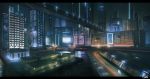  absurdres bridge building city cyberpunk highres highway huge_filesize night no_humans original raruru scenery science_fiction skyscraper water 