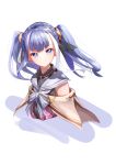  1girl atelier_(series) atelier_ryza atelier_ryza_2 bow braid capelet closed_mouth crown_braid hair_ornament halterneck highres long_hair looking_at_viewer patricia_abelheim purple_hair sailor_collar solo spica_(starlitworks) striped striped_bow twintails upper_body violet_eyes white_sailor_collar 