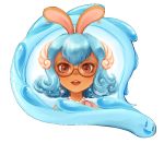  1girl animal_ears blue_hair cucumber_quest eel face glasses liquus princess_nautilus rabbit rabbit_ears 