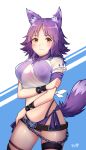  1girl absurdres animal_ear_fluff animal_ears bangs blush breasts commentary_request highres large_breasts looking_at_viewer makoto_(princess_connect!) princess_connect! princess_connect!_re:dive purple_hair solo tail wolf_ears wolf_girl wolf_tail yugo_(yuno65) 