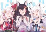  :d \m/ ^_^ ahoge animal_ear_fluff animal_ears bangs bell black_hair blush braid breasts choker closed_eyes eyebrows_visible_through_hair fang flipped_hair fox_ears fox_girl hair_between_eyes hair_down hair_ornament hairclip hakuya_(white_night) holding holding_microphone hololive horns instrument japanese_clothes long_hair microphone multicolored_hair multiple_girls music nakiri_ayame oni oni_horns ookami_mio open_mouth redhead shirakami_fubuki side_braid silver_hair singing smile streaked_hair tail tambourine very_long_hair virtual_youtuber white_hair wolf_ears wolf_girl wolf_tail 