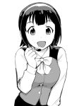  1girl breasts idolmaster looking_at_viewer monochrome short_hair simple_background solo ueyama_michirou white_background 