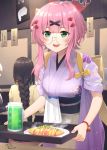  alternate_costume beer_mug breasts character_request commentary_request cup dated drink food girls_frontline glasses green_eyes hair_ornament japanese_clothes kimono large_breasts long_braid looking_at_viewer mug pink_hair restaurant sarasa_(kanbi) silver_hair twitter_username x_hair_ornament yukata 