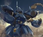  absurdres artist_name atsajh dust gundam gundam_0080 highres kampfer_(mobile_suit) looking_to_the_side mecha no_humans one-eyed open_hand red_eyes solo zeon 