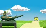  1boy can caterpillar_tracks clouds day glass ground_vehicle hat highres jerry_can m551_sheridan military military_hat military_uniform military_vehicle motor_vehicle original package sky tank trail truck uniform waving wwwww_(sswwwww) 