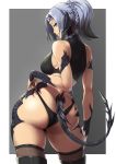  1girl ass au_ra black_hair black_horns blue_hair braid breasts dragon_girl dragon_horns dragon_tail final_fantasy final_fantasy_xiv from_behind highres horns large_breasts looking_at_viewer looking_back packge panties ponytail scales shiny shiny_hair short_hair solo square_enix standing tail underwear 