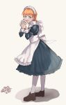  1girl annette_fantine_dominic fire_emblem fire_emblem:_three_houses from_side green_eyes highres long_sleeves looking_to_the_side maid maid_headdress open_mouth orange_hair simple_background solo uwaxuwa white_background 