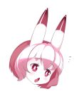  1girl bangs blush character_request check_copyright copyright_request disgaea eyebrows_visible_through_hair face highres horns lisden monochrome monster_girl notice_lines open_mouth pink_theme sea_angel short_hair simple_background solo white_background 