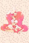  1girl aizen_(syoshiyuki) animal_ears boots cure_whip full_body gloves heart highres holding holding_heart kirakira_precure_a_la_mode long_hair looking_at_viewer magical_girl pink_eyes pink_footwear pink_hair precure rabbit_ears sitting solo twintails usami_ichika very_long_hair white_gloves 