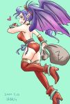  1girl ass blue_hair breasts breath_of_fire breath_of_fire_ii dragon_girl highres long_hair looking_at_viewer monster_girl patty_the_phantom_thief pointy_ears ponytail simple_background solo thigh-highs wings 