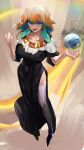  1girl absurdres black_dress blue_eyes dress earth_(planet) fate/grand_order fate_(series) firstw1 green_hair highres hololive hololive_english long_hair looking_at_viewer multicolored_hair nun open_mouth orange_hair planet sesshouin_kiara smile solo standing takanashi_kiara thigh-highs virtual_youtuber white_thighhighs 