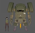  1girl black_eyes black_hair grey_background jgsdf_type_07_tank_natchin looking_at_viewer mecha moi_moi7 open_hands original pilot_suit short_hair standing yellow_eyes 