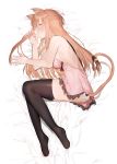  1girl absurdres animal_ears asuna_(sao) backless_dress backless_outfit bed_sheet black_legwear blush braid breasts brown_eyes brown_hair cat_ears cat_tail dress french_braid frilled_dress frills from_above full_body highres kemonomimi_mode long_hair looking_at_viewer lying on_side panties pink_dress riko201008 shiny shiny_clothes shiny_hair shiny_legwear short_dress sideboob sleeveless sleeveless_dress solo sword_art_online tail thigh-highs underwear very_long_hair white_background white_panties 