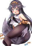  1girl alternate_costume animal_ears black_hair blush breasts girls_frontline legs medium_breasts pantyhose solo super_sass_(girls_frontline) suzune_kanon tail thighs violet_eyes wolf_ears wolf_tail 