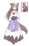  1girl alternate_costume animal_ears apron brooch brown_hair card corsage dress flower hanafuda imaizumi_kagerou jewelry long_hair long_sleeves off-shoulder_dress off_shoulder rangycrow red_eyes red_flower rose solo tail touhou white_dress wolf_ears 