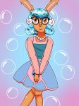  animal_ears blue_dress bubble bunny_girl cucumber_quest dress highres jewelry princess_nautilus rabbit rabbit_ears seashell_hair_ornament 