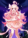  1girl :d absurdres ahoge bare_shoulders clenched_hands detached_sleeves elsword eyebrows_visible_through_hair gloves hair_ribbon heart highres laby_(elsword) long_hair looking_at_viewer open_mouth pink_eyes pink_hair pink_skirt power_(lu_power) puffy_short_sleeves puffy_sleeves ribbon short_sleeves skirt smile solo very_long_hair white_gloves white_ribbon 