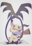  blue_ribbon blurry claws commentary_request full_body gen_7_pokemon ghost highres mimikyu neck_ribbon no_humans pokemon pokemon_(creature) ribbon saiku_(zvlku) standing 