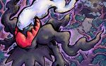  bare_tree black_eyes blue_sclera clouds commentary_request darkrai eclipse gen_4_pokemon glowing grass highres j-dragon looking_to_the_side moon mythical_pokemon no_humans outdoors path pokemon pokemon_(creature) tree 