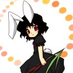  animal_ears black_hair bunny_ears bunny_tail cattail cattail_(plant) inaba_tewi kajiyori looking_back lowres plant rabbit_ears red_eyes short_hair tail touhou 
