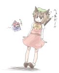  ameimo animal_ears brown_hair cat_ears cat_tail chen chibi earrings hat jewelry multiple_girls multiple_tails onozuka_komachi pink_hair short_hair tail touhou translated 