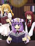  book harukatron hat head_wings kirisame_marisa koakuma long_hair patchouli_knowledge purple_hair red_hair redhead ribbon ribbons touhou wings 