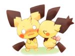  &gt;_&lt; blush cheek_kiss flower kiss mochi_(empty_p) no_humans o_o open_mouth pichu pokemon pokemon_(creature) wavy_mouth 