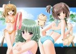  3girls bikini breasts brown_hair cat cleavage lovely_idol nishimata_aoi ocean sea swimsuit 