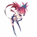  breasts cleavage collar demon_girl disgaea disgaea_1 earrings elbow_gloves etna flat_chest gloves jewelry kanikama leaning_forward makai_senki_disgaea midriff miniskirt nippon_ichi pink_eyes pink_hair pointy_ears simple_background skirt skull smile solo tail thighhighs twintails wings zettai_ryouiki 