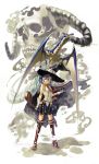  dragon fantasy hat heterochromia highres horns necktie robe silver_hair skull smoke staff witch_hat yamakawa 