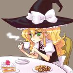  cake cookie cookies cup food girotin_ginza green_eyes hat kirisame_marisa pastry tea tea_cup teacup touhou witch_hat 