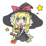  blonde_hair broom broom_riding chibi hat kirisame_marisa kusano_houki long_hair lowres mushroom ribbon ribbons star stars touhou 