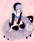  bra lingerie long_hair panties purple_eyes saibashi sheep smile thigh-highs thighhighs underwear violet_eyes white_hair 