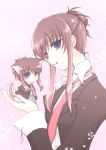  cat_ears chibi chikage_(sister_princess) cross dual_persona fujieda_miyabi highres holding necktie payot pink_background sister_princess 
