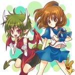  bat_wings brown_hair carbuncle draco_centauros elbow_gloves girotin_ginza gloves green_hair horns lowres pointy_ears puyopuyo tail wings wristband 