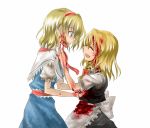  alice_margatroid blonde_hair blood blue_eyes braid hairband kirisame_marisa multiple_girls myama ribbon ribbons single_braid smile touhou yandere 