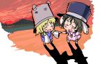  chibi hat inaba_tewi itigekimaru moriya_suwako sunset top_hat touhou 