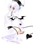  back bad_id bat_wings blue_eyes bodysuit boots horns long_hair looking_back mole shamu_neko skin_tight tail thigh-highs thigh_boots thighhighs white_hair wings 