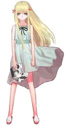  blonde_hair book dress flat_chest genshiken long_hair sakamoto_mineji sandals sue susanna_hopkins toes wind wind_lift 