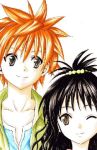  black_hair brother_and_sister orange_hair siblings smile toloveru wink yuuki_mikan yuuki_rito 