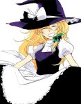  closed_eyes hair_ribbon hair_ribbons hat kirisame_marisa moo ribbon ribbons smile touhou witch_hat 