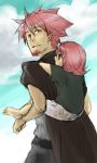  cape facial_hair father_and_son gym_leader hyouta_(pokemon) looking_back male multiple_boys piggyback pink_eyes pink_hair pokemon pokemon_(game) pokemon_dppt tougan_(pokemon) 