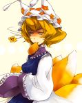  bad_id food fox_tail hat mouth_hold multi_tail multiple_tails tail touhou yakumo_ran yellow_eyes yukizen 